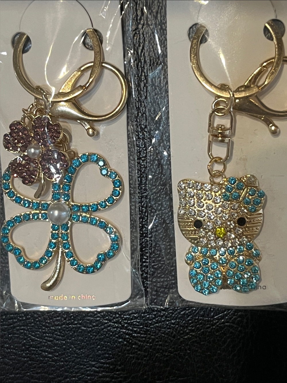 Blue hello Kitty bag charm, Blue clover bag charm